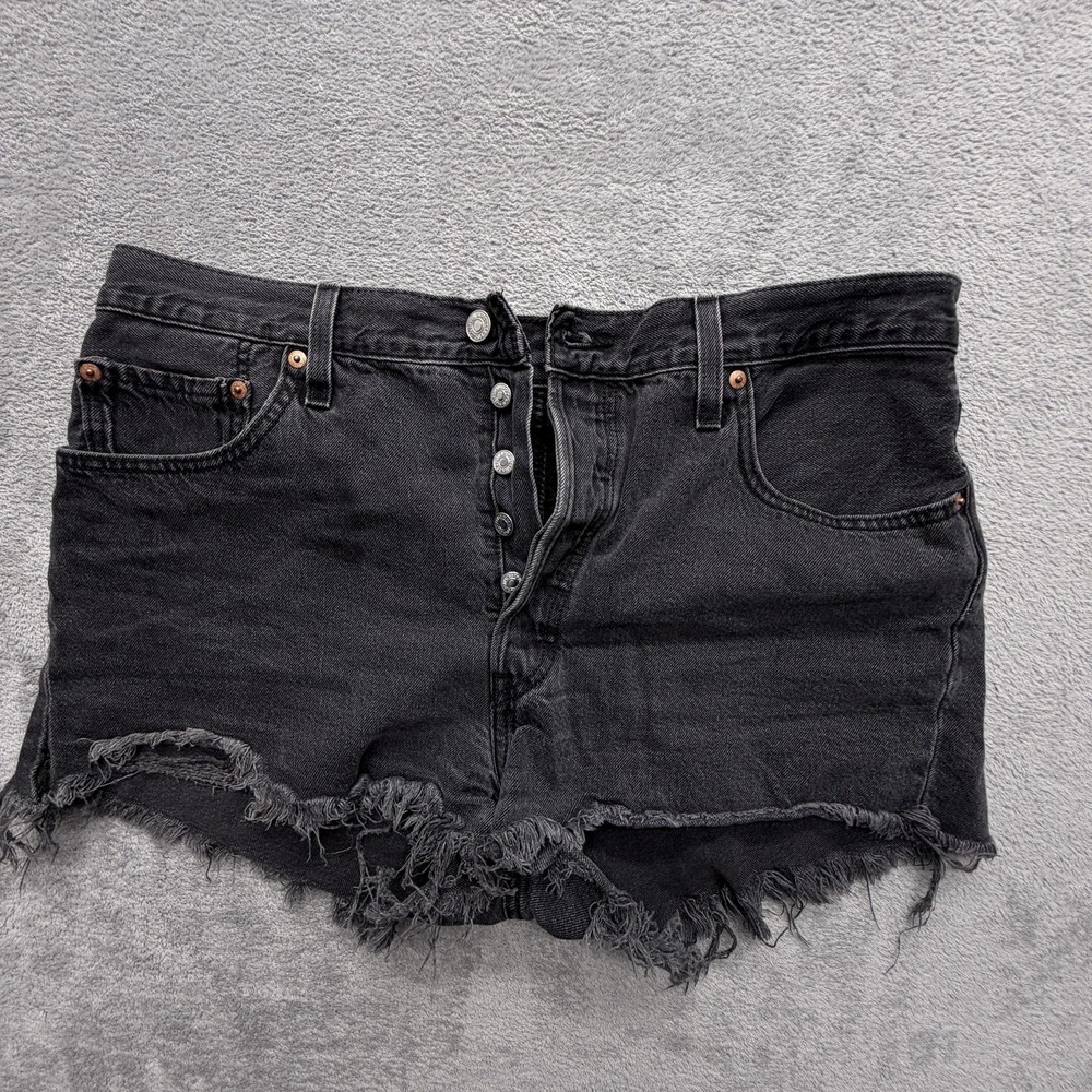 Levi's 501 Original Fit High Rise Shorts Women's Measured 36x2 Black‎ Distressed
